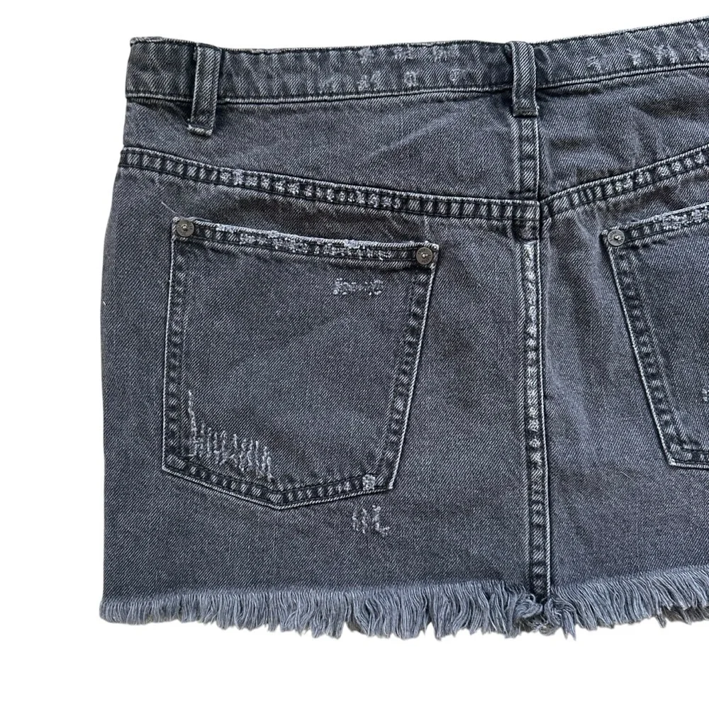 Free People Dark Gray Distressed Raw Hem Cotton Zipper Fly Mini Skirt Size 6